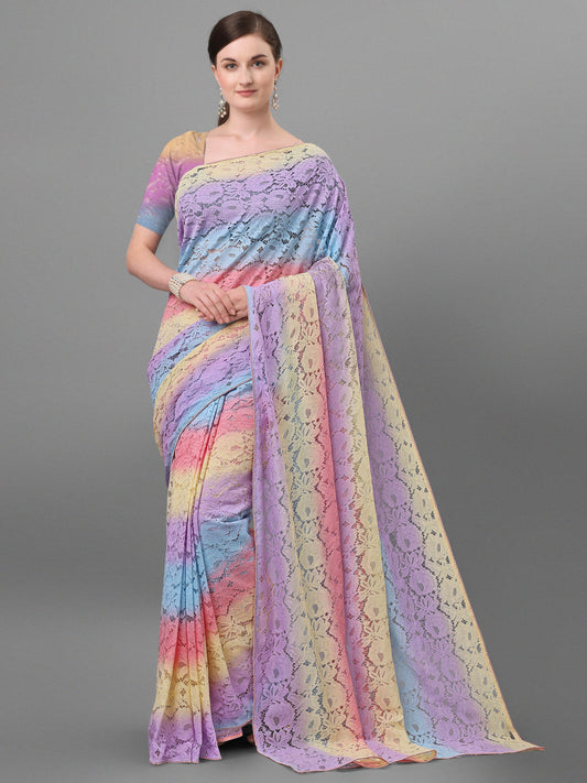 Spreay Printed Lace net fabric Saree